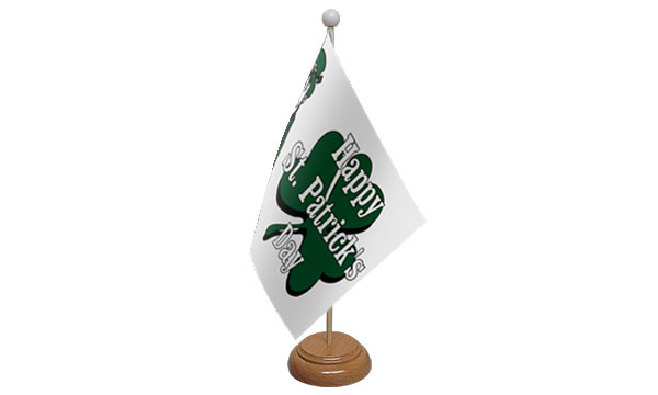Happy St Patricks Day (white) Small Flag with Wooden Stand